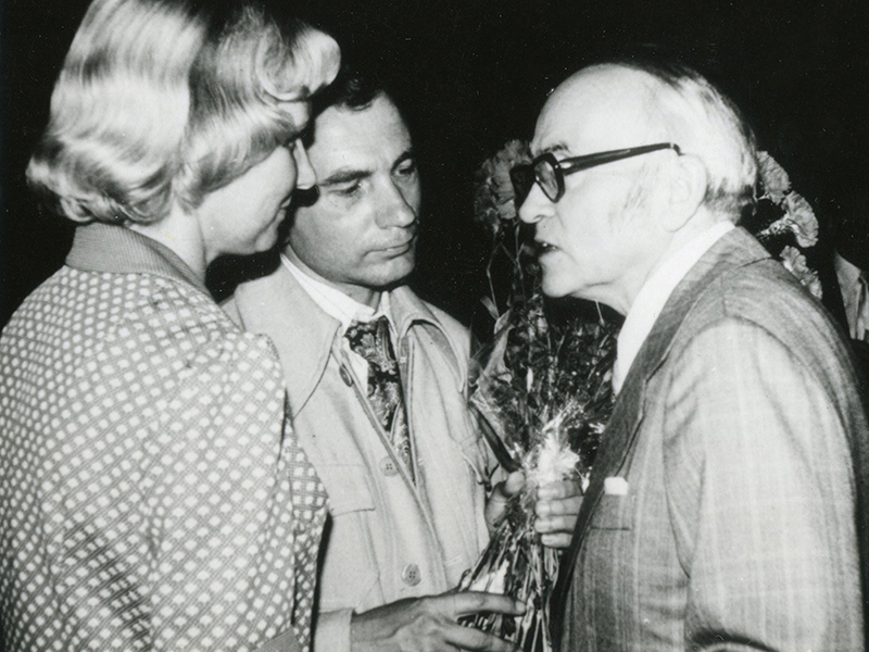 12. Juli 1976, Jena, Feier zum 70. Geburtstag von Prof. Joachim Müller (v.l.n.r.) Martha Schuhmann, Klaus Schuhmann, Joachim Müller (Foto: unbekannt)
